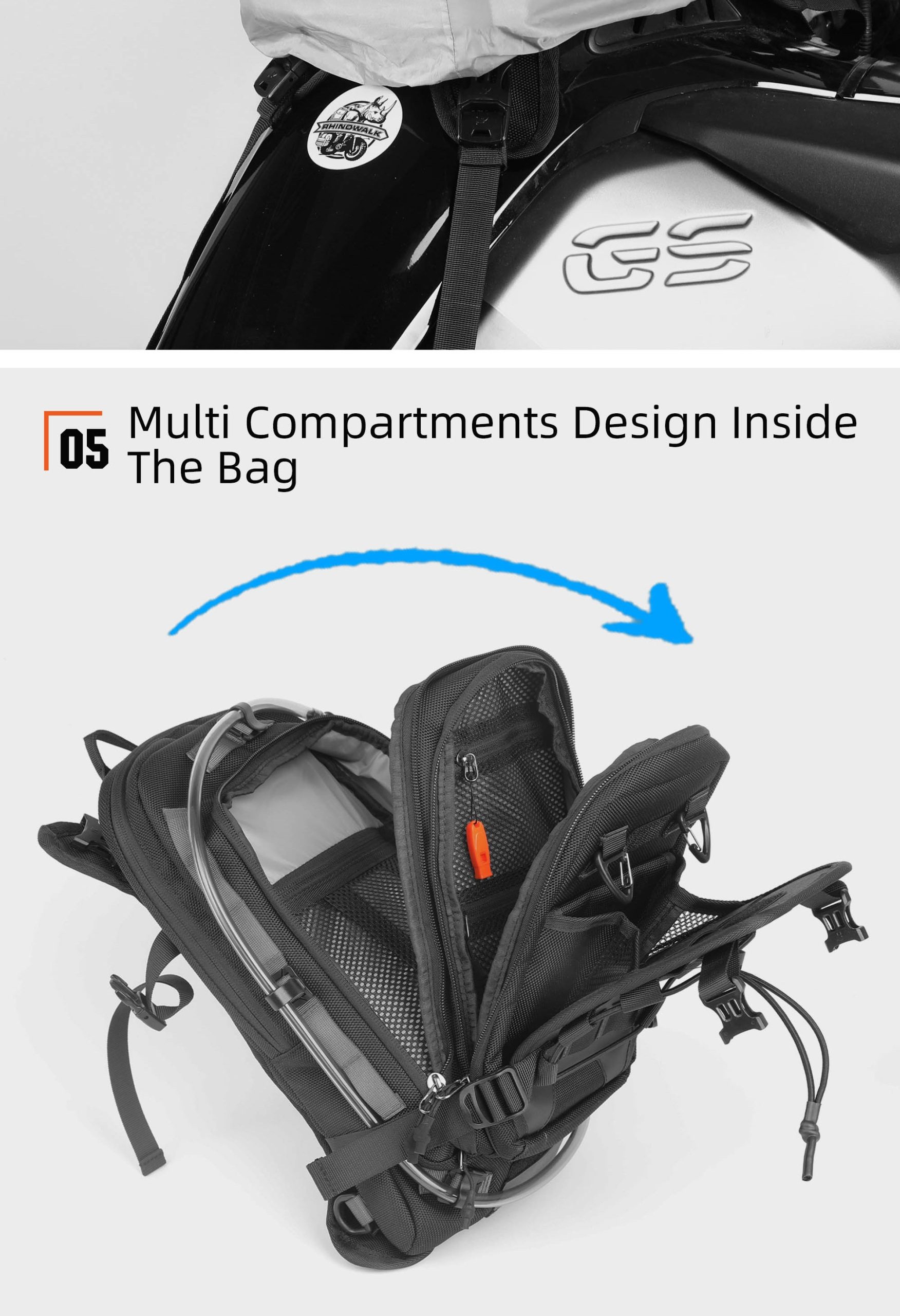 Bolso Tanque 9L para Moto - Con Porta-Bolsa de Hidratación, Impermeable