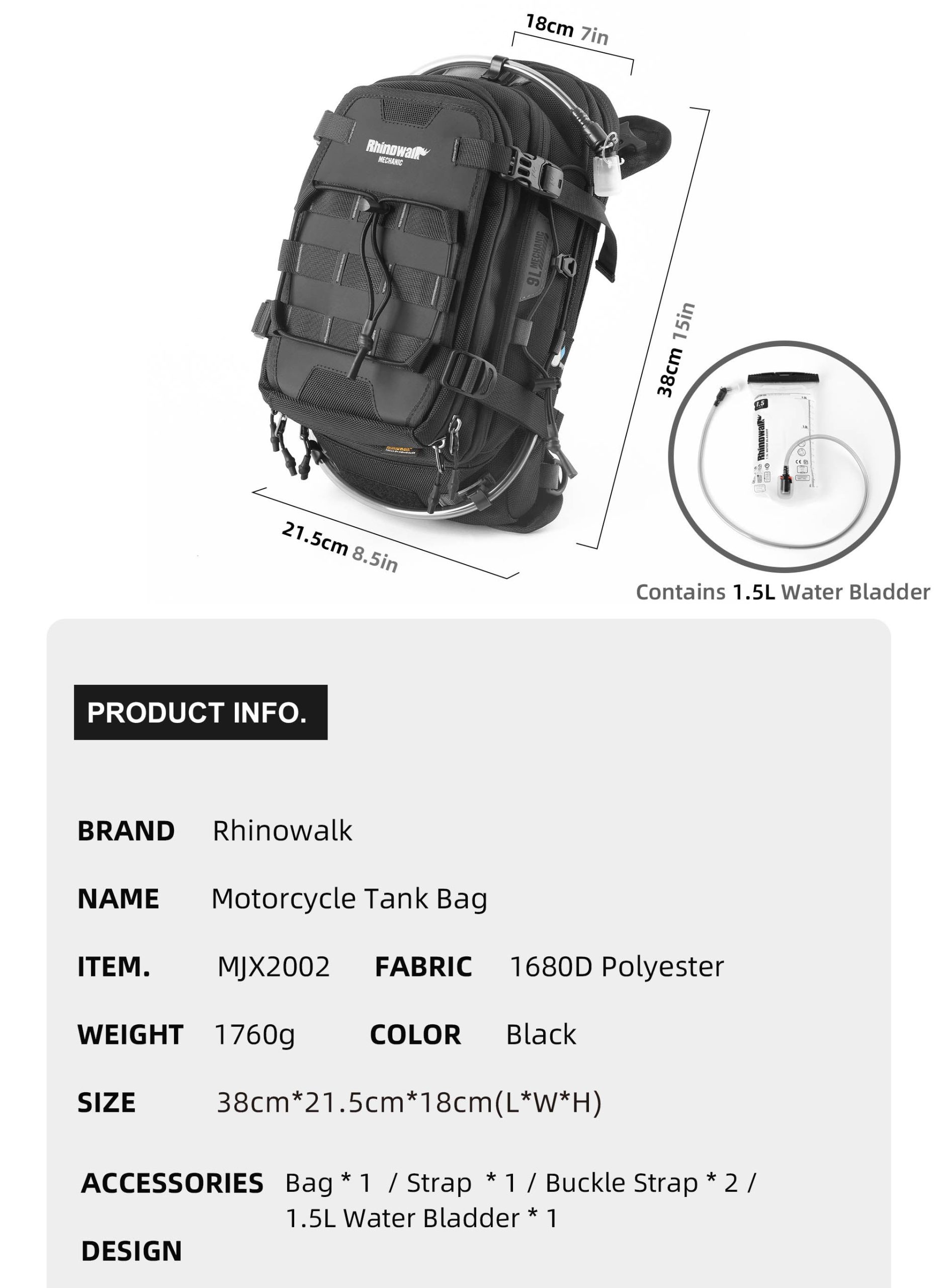 Bolso Tanque 9L para Moto - Con Porta-Bolsa de Hidratación, Impermeable