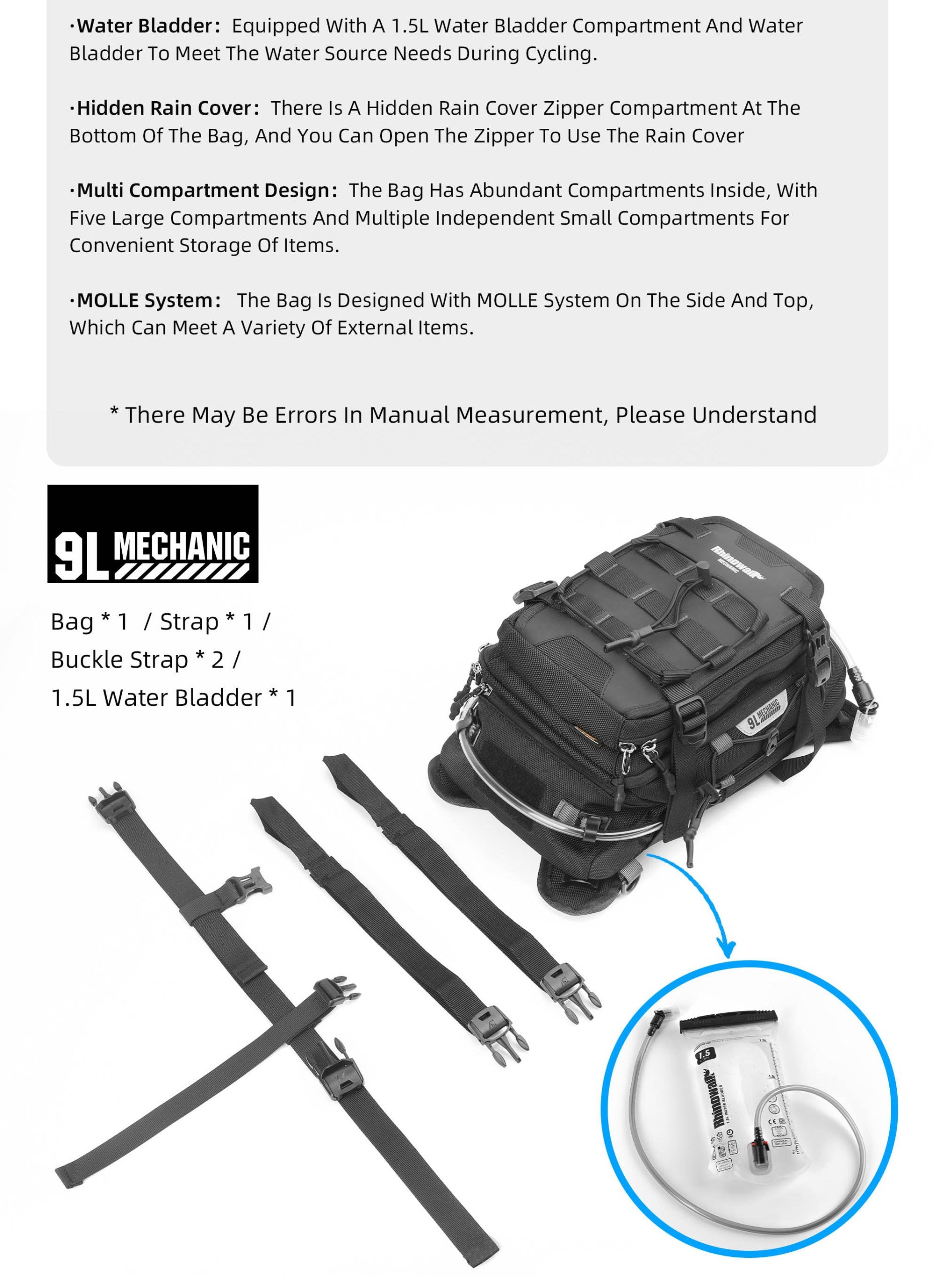 Bolso Tanque 9L para Moto - Con Porta-Bolsa de Hidratación, Impermeable