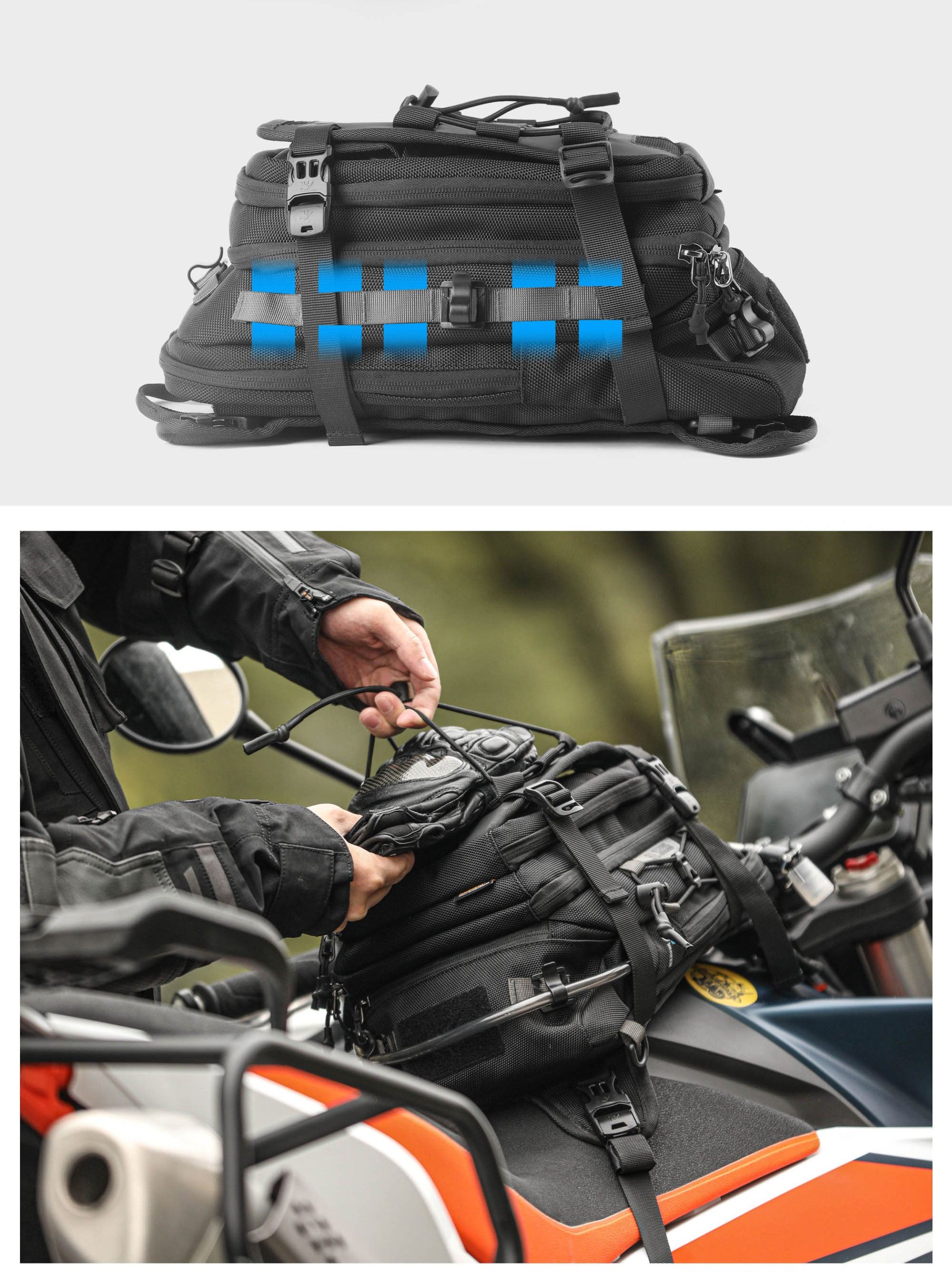 Bolso Tanque 9L para Moto - Con Porta-Bolsa de Hidratación, Impermeable