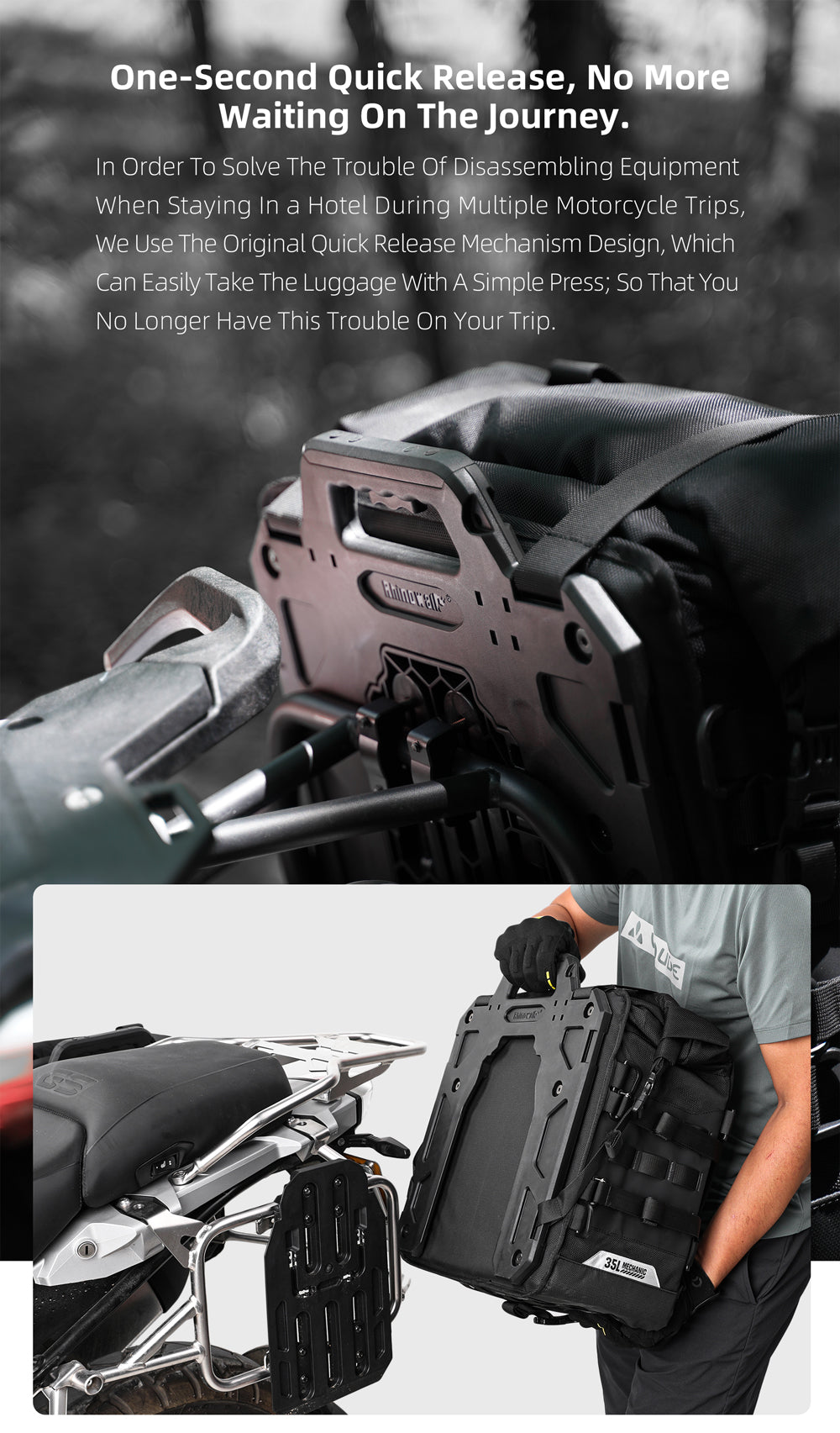 Alforja Lateral para Moto 35L - Desenganche Rápido Impermeable