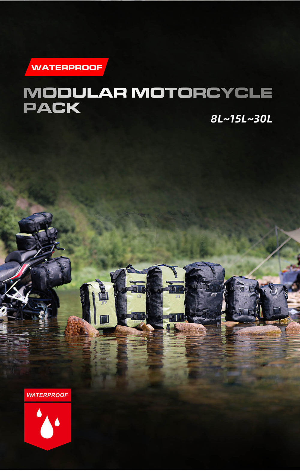 Juego de Bolsos Impermeables Modulares para Moto 8L/15L/30L