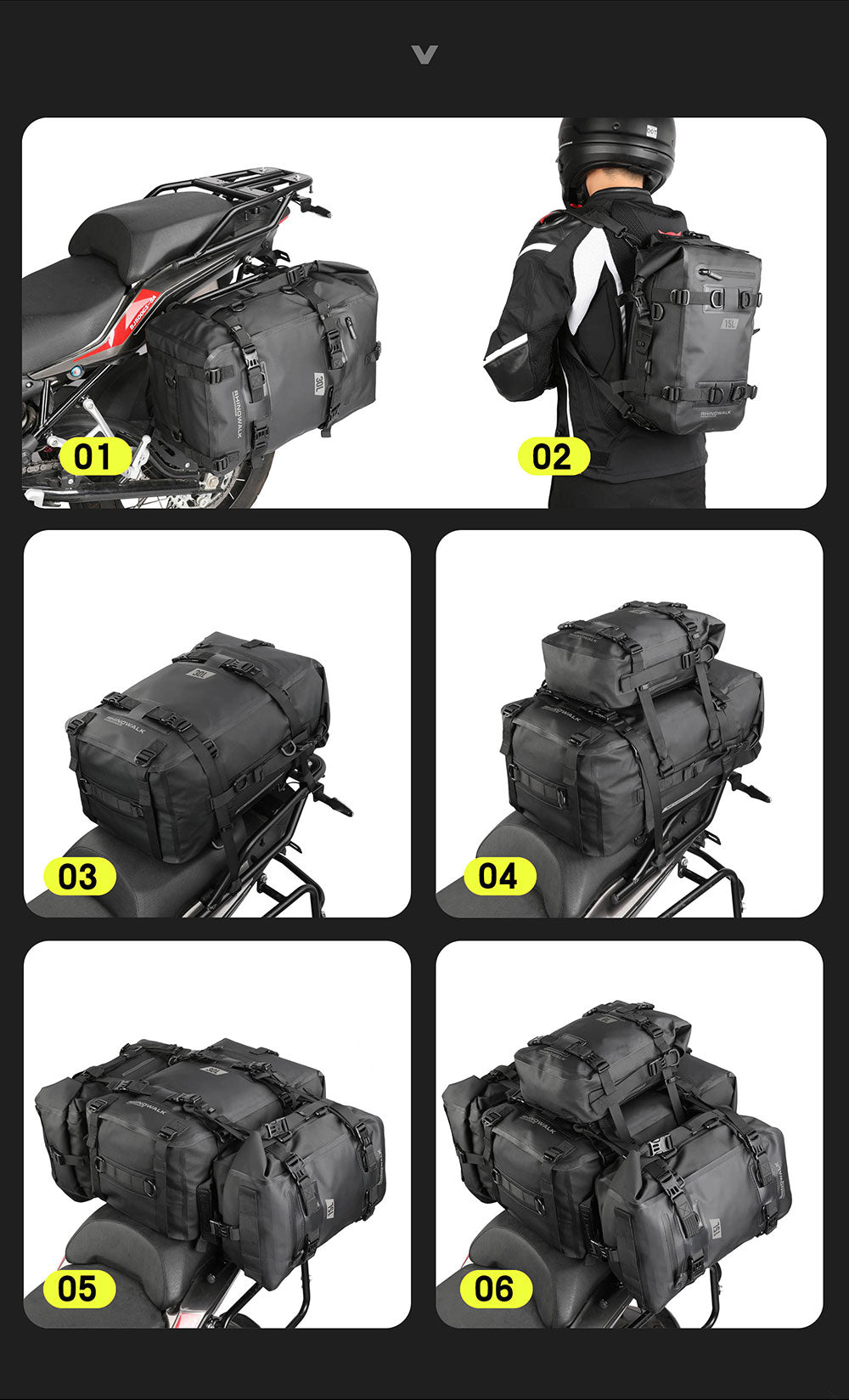 Juego de Bolsos Impermeables Modulares para Moto 8L/15L/30L