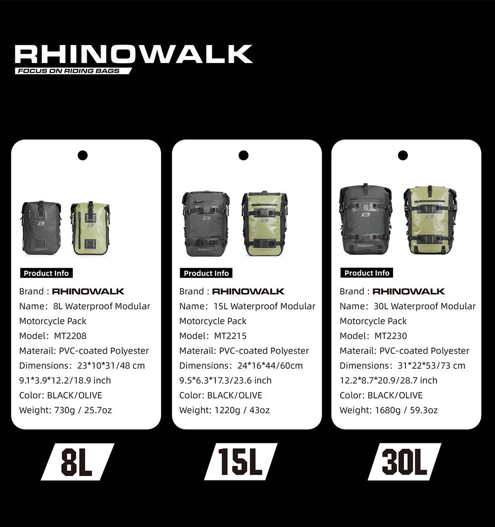Juego de Bolsos Impermeables Modulares para Moto 8L/15L/30L