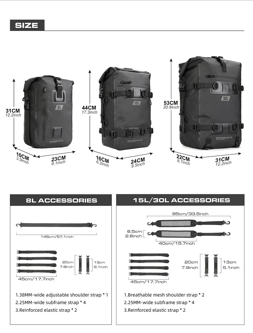Juego de Bolsos Impermeables Modulares para Moto 8L/15L/30L
