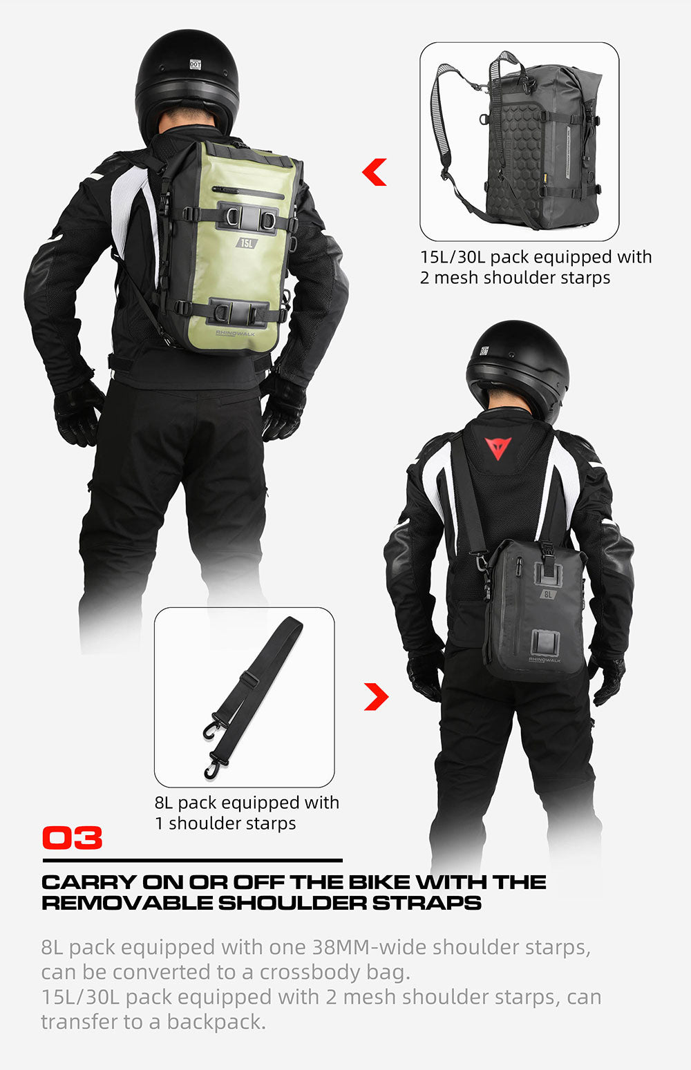 Juego de Bolsos Impermeables Modulares para Moto 8L/15L/30L